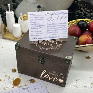 Family recipe box with dividers and recipe cards Personalized engraved wood box Gift for mom Chef gift Housewarming gifts Kitchen gifts