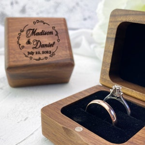 Mini wood ring box engagement ring box Brown proposal box Personalized Valentine&#39;s ring box Engraving on ring box