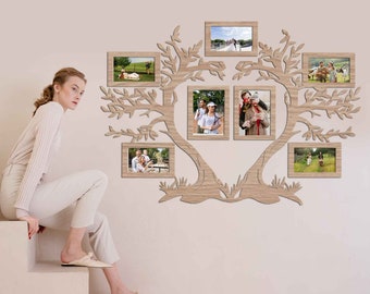 3D Family Tree Art Collage Photo Frames,  Wooden Family Tree With Photo Frames, Wooden Wall Décor for Collage Picture Frames Family Tree Art