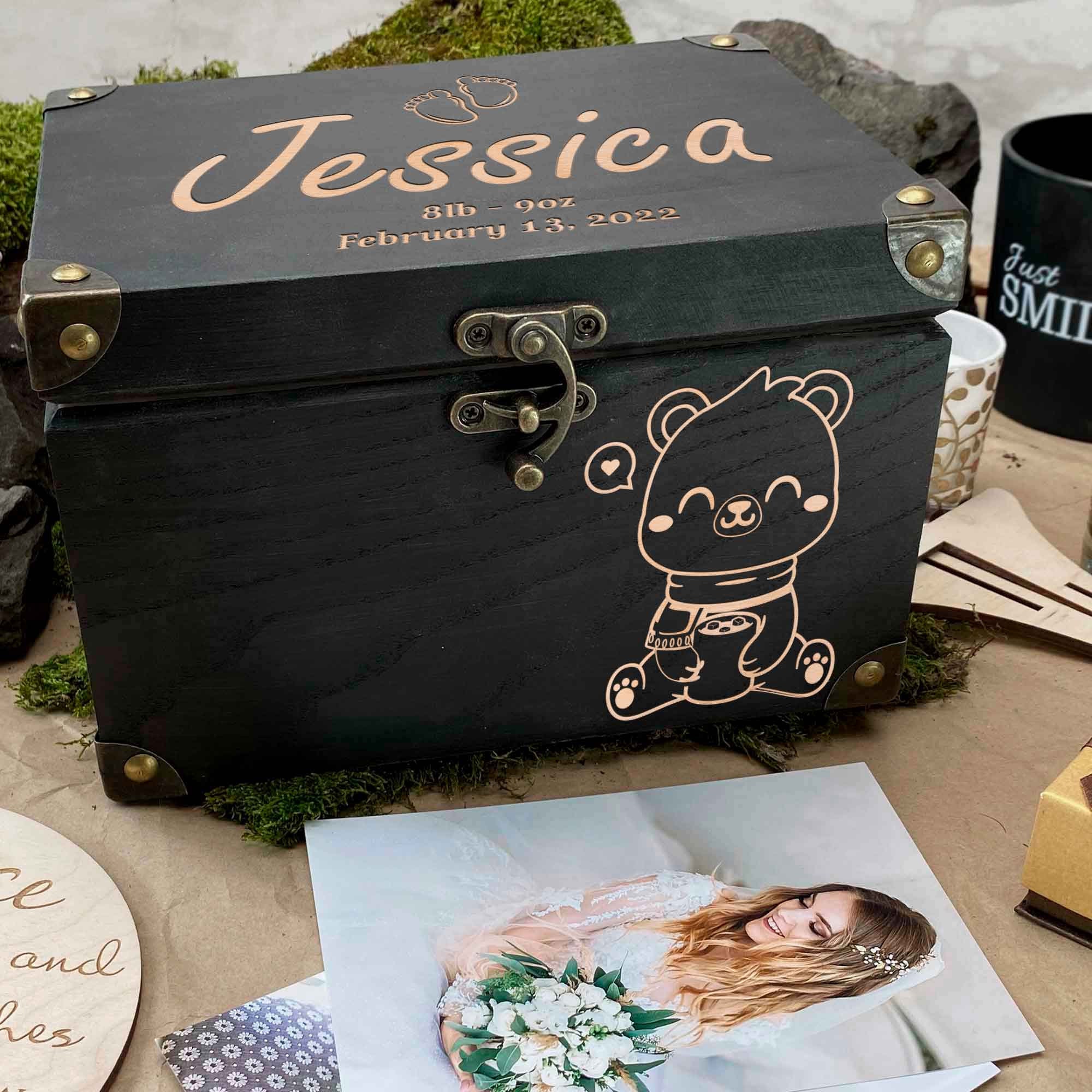 Personalized Wooden Baby Memory Box Engraved Baby Box Newborn Keepsake ...
