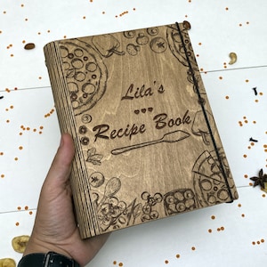 Wood Personalized Journal With Recipe Pages Anniversary Gift For Wife Housewarming Wooden Binder Custom Cookbook Gift for Mom Wood Recipes