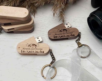 Custom wooden USB flash drive, save family photos in a personalized wooden USB flash drive, a gift for him and her