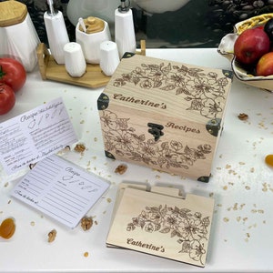 4x6 Receptendoos met verdelers en receptkaarten Gepersonaliseerde gegraveerde houten kist Bruidsdouche Bruiloft Inwijdingsfeest Moederdag Cadeau voor Pasen