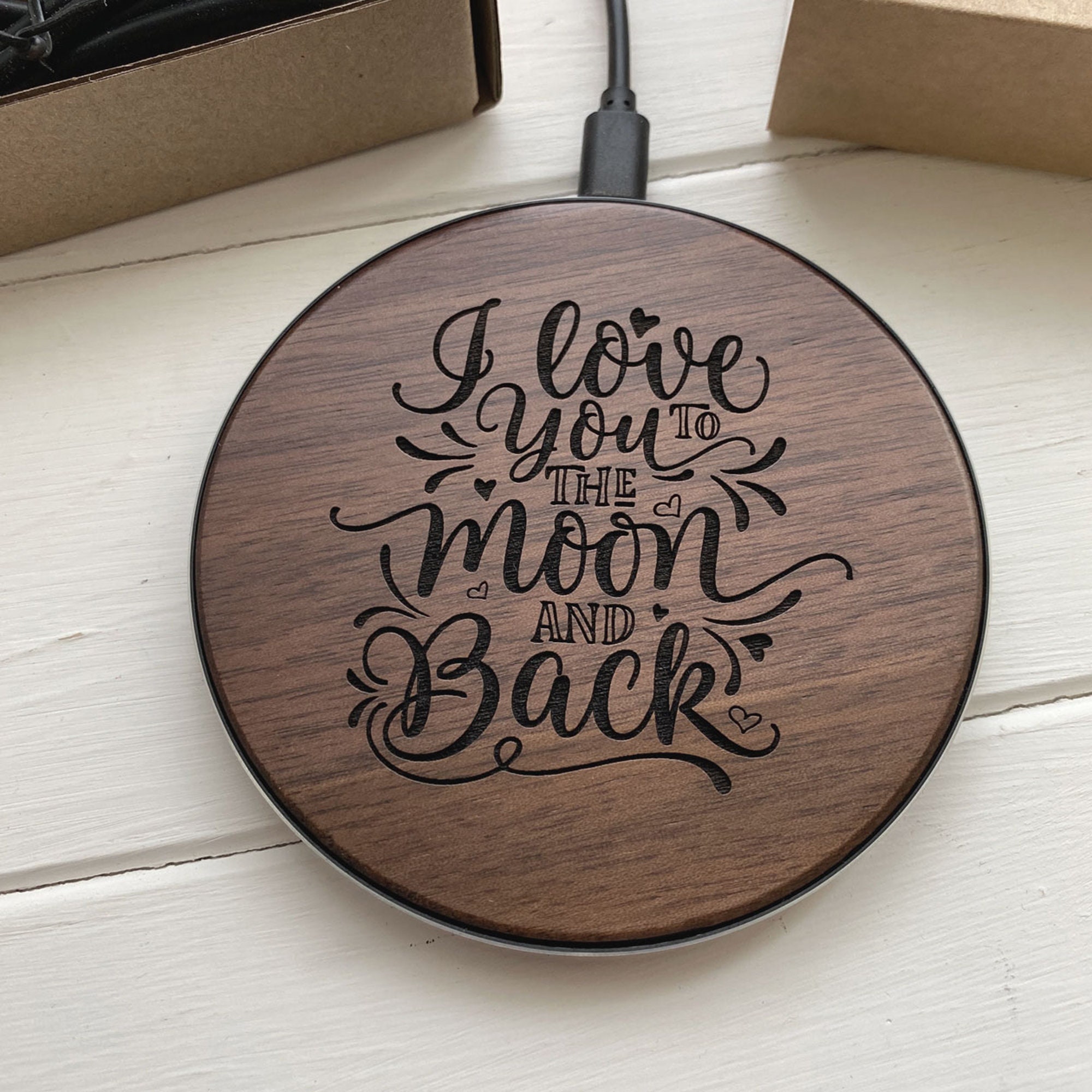 Laser Etched Wireless Charger Personalized With Custom Text Etsy