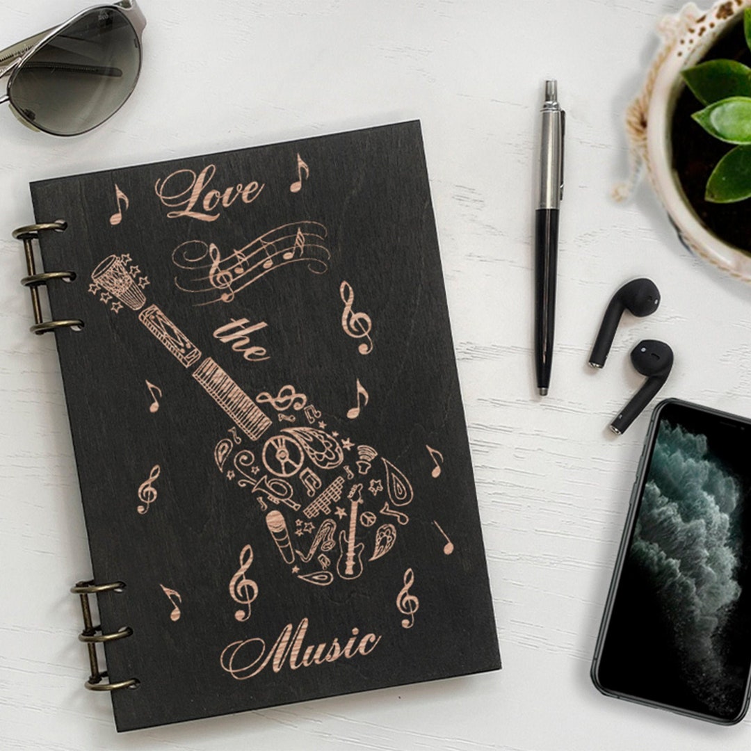 Personalized Music Wooden Notebook, Engraved Journal - Etsy