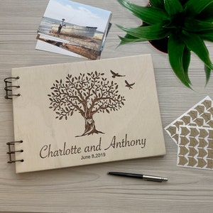 Alternative Customized Wooden Personalized Bride and Groom Handmade Engraved Wood Getting Married Newly Wed Album Rustic Wedding Guest Book
