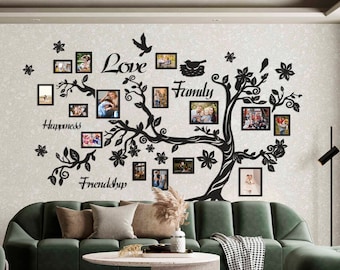 Grande albero genealogico in legno con cornici per foto: decorazioni murali facili da installare per soggiorno, camera da letto, ingresso - un bellissimo ricordo di famiglia