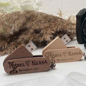 Custom wedding swivel wooden usb flash drive Personalsed USB Flash Drive for Wedding Photographers, Engraved usb stick 8, 16, 32, 64, 128Gb
