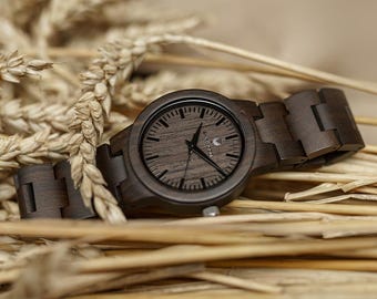 Engraved Wood Watch and Gift Box - Mens Watch, Wedding Gift, Groomsmen Gift, Anniversary Gift for Husband Boyfriend, Engraved mens watch