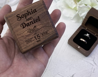 Personalized Engagement Ring Box, Heart Wooden Ring Box for Proposal, Engraved Ring Box for Engagement Proposal, Customized Ring Box