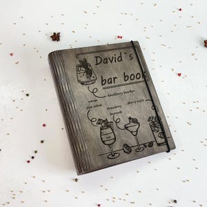 Wood Cocktail Recipe Book | Custom Bar Binder | Gift for Bartender or Hostess | Mixology Journal