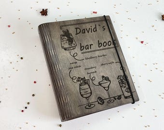 Wood Cocktail Recipe Book | Custom Bar Binder | Gift for Bartender or Hostess | Mixology Journal
