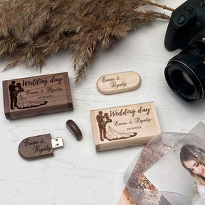Boîte cadeau en bois personnalisée pour mémoire et flash USB de mariage, clé USB en bois personnalisée, cadeau de mariage photographie sur carte mémoire, gravure avec logo ou texte