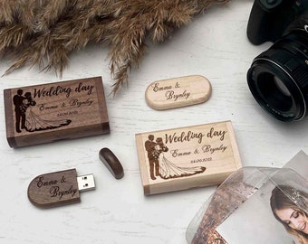 Custom Wooden Wedding USB Flash and Memory Gift Box, Custom Wood USB, Memory Stick Photography wedding Gift, Engraved with logo or text