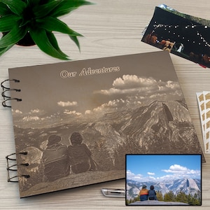 Álbum de recortes de viaje personalizado, álbum de madera, ideas de álbum de recortes de aventuras, regalo de álbum de luna de miel para recién casados, regalos de viaje de álbum de recortes grabados
