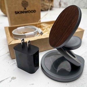 Qi Wireless Charger made of wood, custom with engraving, housewarming gift, Desk accessories gift, Multi Device Charging Station