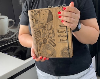 Personalized CookBook Personalized Gift Recipe Book Wooden Recipe Journal Mother's Day Present for Mom Daughter Gift Recipe Book Binder