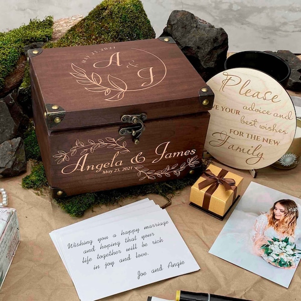 Wedding Alternative Guest Book, Lockable Card Box, Bachelorette Party Gift, Customized Gift Box, Birthday Box, Engraved Wooden Jewelry Box