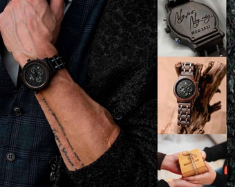 Fathers Day Gift for Dad Engraved Watch Personalized Watch Anniversary Gift for Him Wood Watch Boyfriend Gift Groomsmen Watch Mens Watch