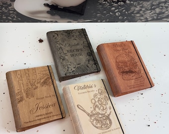 Libro de recetas de madera personalizado / Libro de cocina familiar personalizado / Regalo para mamá, abuela, aniversario / Carpeta de recetas de madera