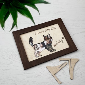 Personalized Wooden CAT Photo Frame Pet Photo Keepsake Memorial Gift Engraved Gift, Gift for Cat, Cat Memorial Collage, Pet memorial gifts