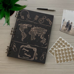 Travel Scrapbook Album  Personalized Wood Album Gift for Couple Destination Wood Photo Book Personalized Album Anniversary Gift