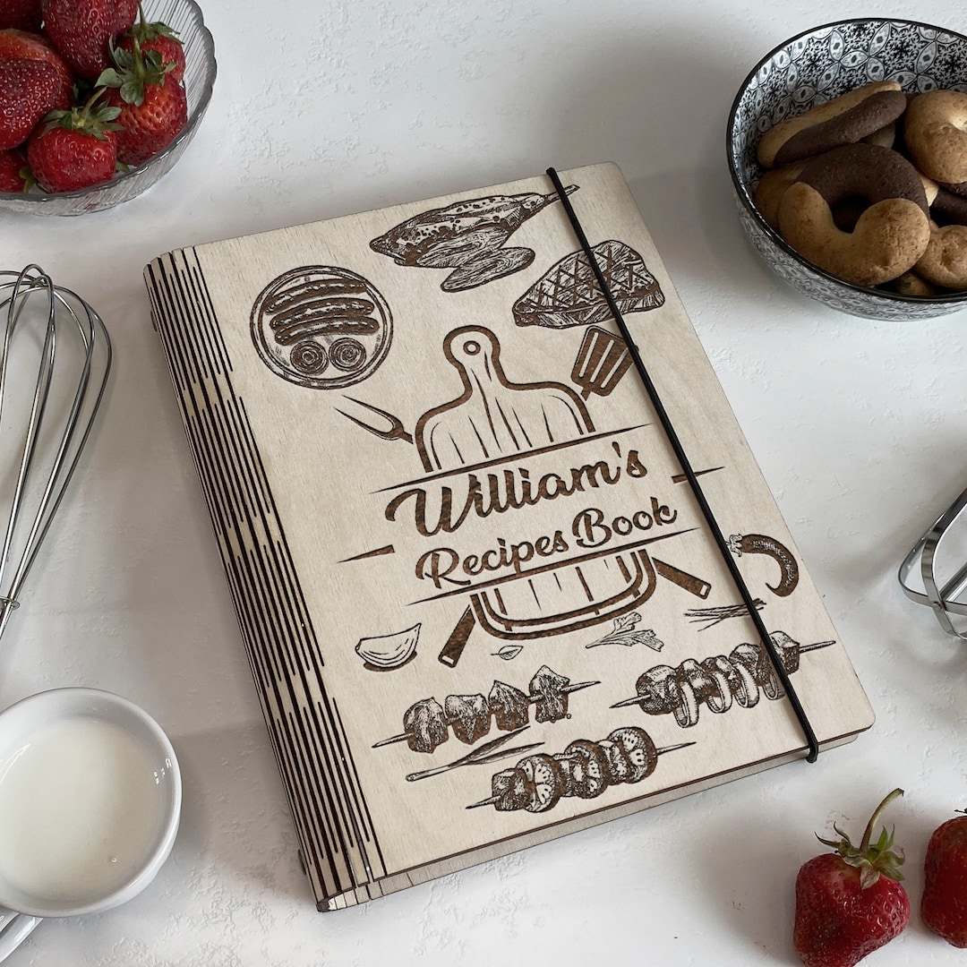 Personalized BBQ Recipe Book, Engraved Wooden Cookbook - Etsy
