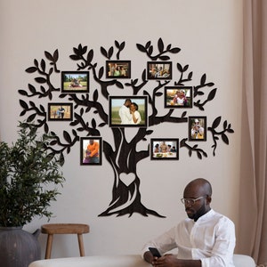 Extra Large Wooden Family Tree: A Perfect 5th Wedding Anniversary Gift with Built-in Photo Frames