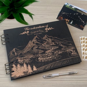 Personalized Travel Scrapbook wooden Album adventure scrapbook ideas Honeymoon Album gift for newlyweds engraved scrapbook travel gifts