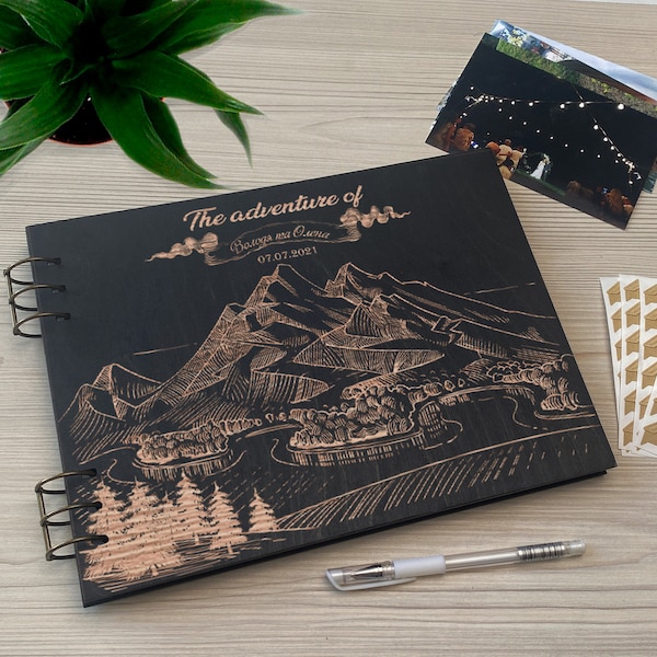 Personalized Travel Scrapbook wooden Album adventure scrapbook ideas Honeymoon Album gift for newlyweds engraved scrapbook travel gifts