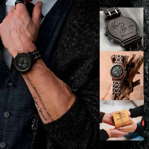 Orologio in legno inciso e confezione regalo - Orologio da uomo, Regalo di nozze, Regalo sposi, Regalo anniversario per marito fidanzato, Orologio da uomo inciso