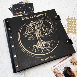 Elegant Wedding Guest Book featuring Tree of Life - Add Your Personal Touch with a Photo - Perfect as an Anniversary Gift Wooden Photo Album