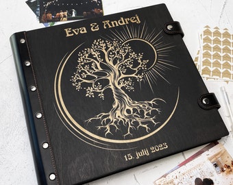 Elegante libro degli ospiti per matrimonio con l'albero della vita - Aggiungi il tuo tocco personale con una foto - Perfetto come album fotografico in legno come regalo di anniversario