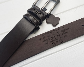Personalized Brown Leather Belt, Engraved Monogram Gift
