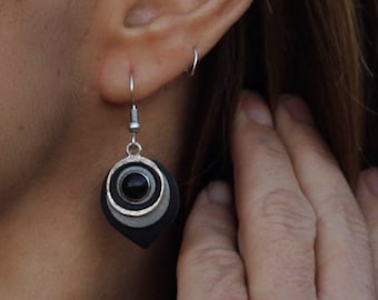 Handmade Black Leather Teardrop Earrings: Lightweight Everyday Jewelry