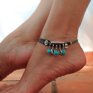 ankles for women, turquoise anklet, shell anklet, leather ankle bracelet, summer jewelry