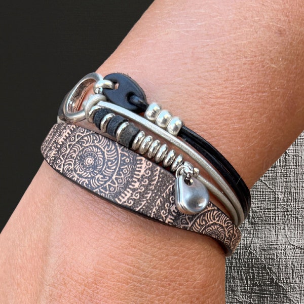leather bracelet for women, boho jewelry, womens gifts ideas, leather cuff bracelets for women, handcrafted gifts