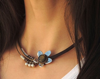 choker necklace for women, statement jewelry ,leather choker, flower choker,  hippie gifts