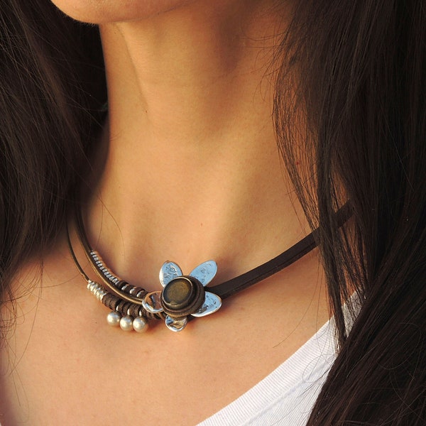 choker necklace for women, statement jewelry ,leather choker, flower choker,  hippie gifts