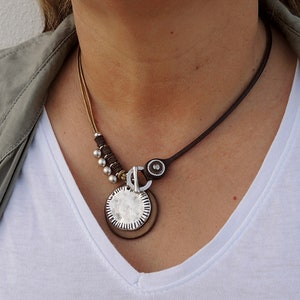 boho pendant necklace for women, fall jewelry, leather choker necklace, mom gifts