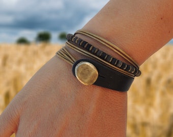新品　CHAN LUU　５連Leather Bracelet New Chan Luu Wrap Bracelet Chain & Christal Bead Leather 5