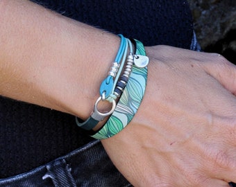 pulsera de cuero, pulsera colorida, pulseras originales, bisuteria turquesa