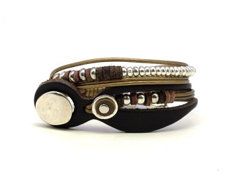 Boho Brown Leather Wrap Bracelet: Beaded Women's Jewelry