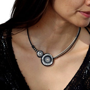 leather cord necklace, black cord choker for women, circle necklace choker, cute gifts
