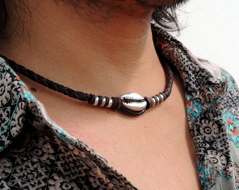man surfer necklace, unique gifts for men , shell choker, beachy jewelry