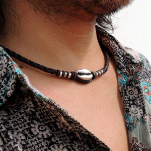 man surferketting, unieke cadeaus voor mannen, schelpchoker, strandsieraden