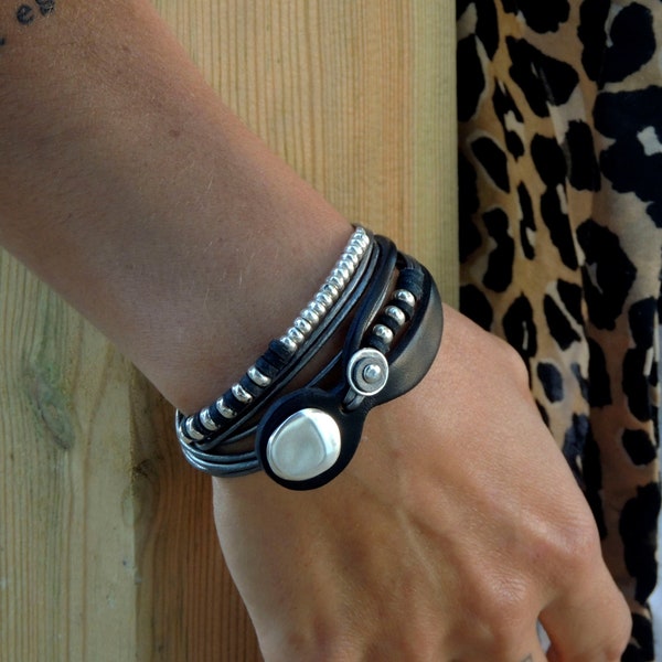 bracelet en cuir, bracelets uniques pour femme, bracelet en cuir noir, bijoux en cuir, idées cadeaux pour femme