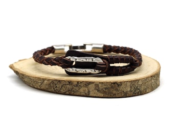 Bracciale in pelle intrecciata fatto a mano per uomo con chiusura in argento