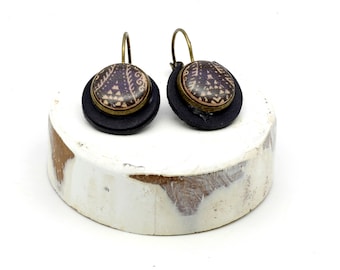 Boho Black Leather Dangle Earrings: Artisan Brass Jewelry