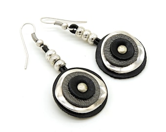 pendientes Negros de Cuero, pendientes largos ,bisuteria original, regalo navidad